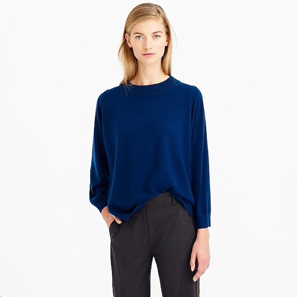 J.Crew Dolman Sweater Rib Trim Blue Wool Blend S